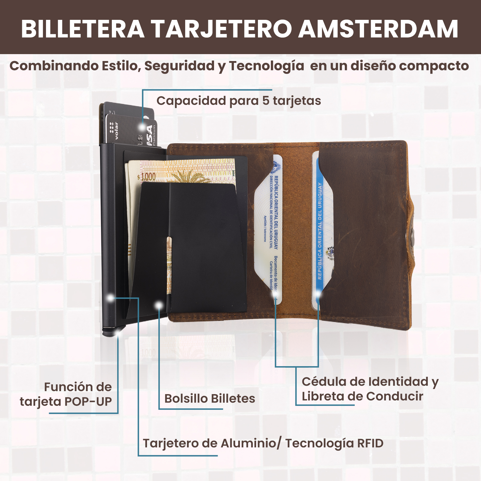 Billetera Tarjetero Bloqueo Rfid Anti Clonación