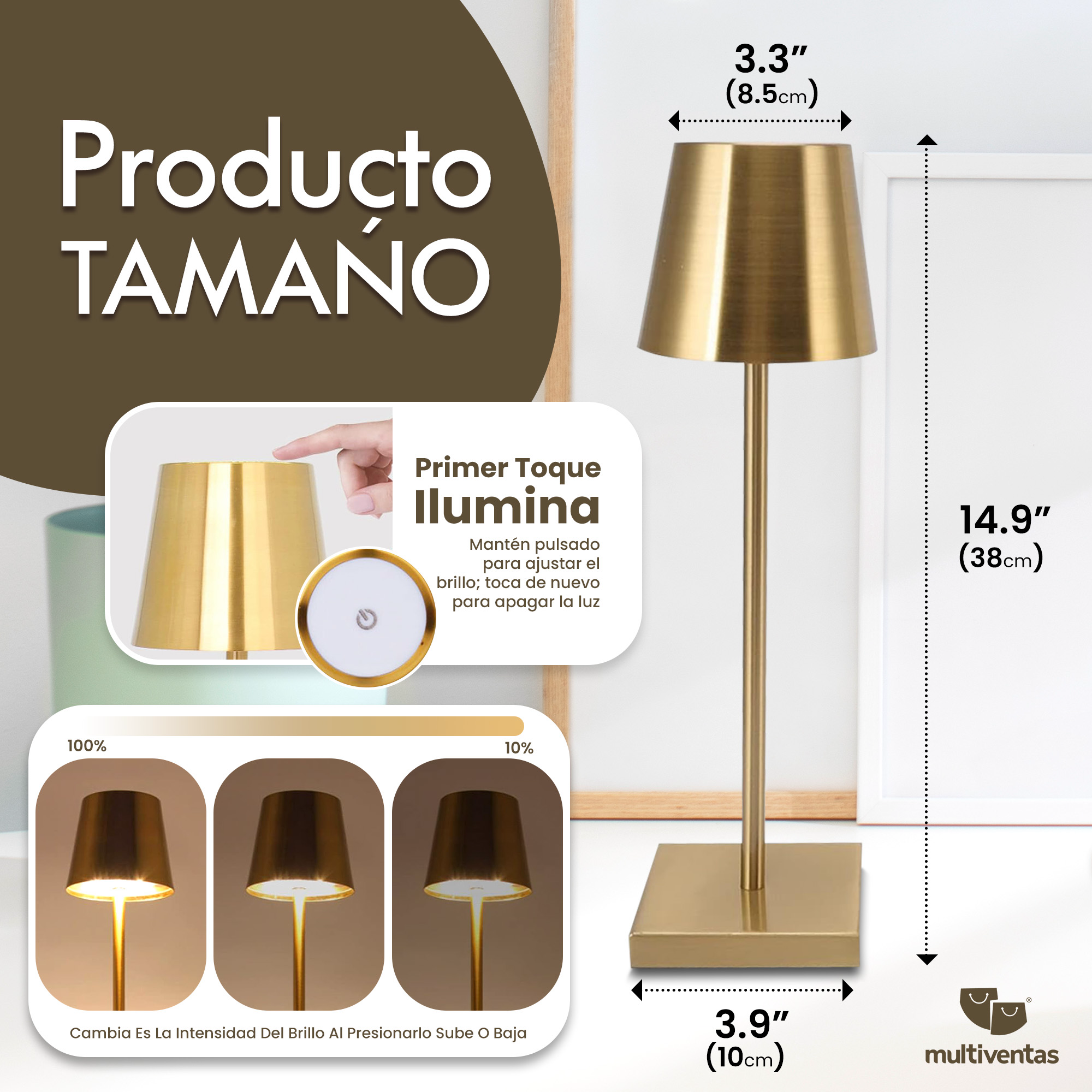 Lámpara de Mesa LED Inalámbrica Recargable - Interior/Exterior - Aluminio.