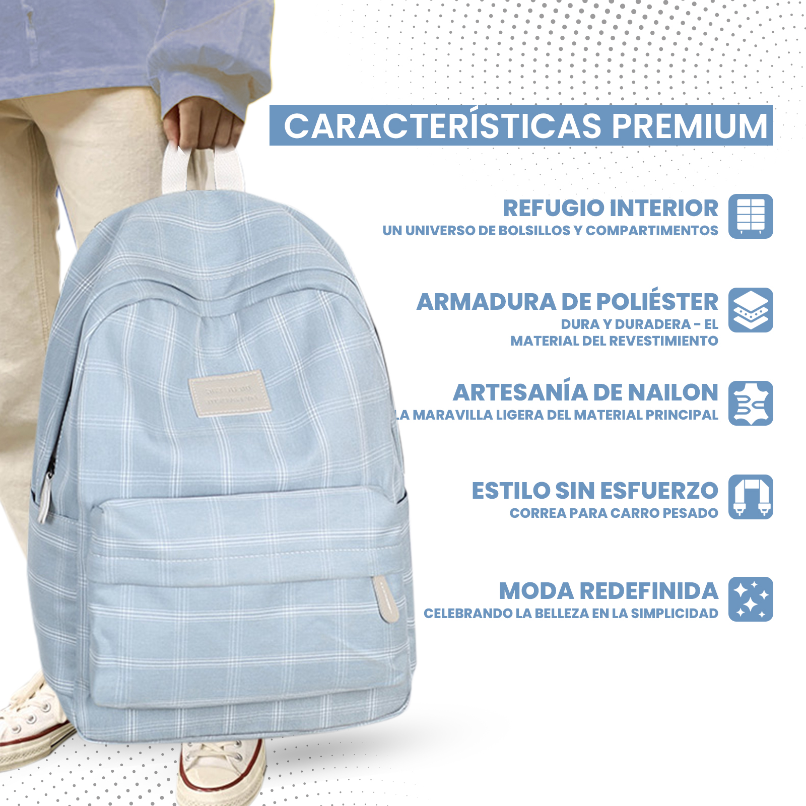 Mochila Escolar A Cuadros En Varios Colores - Unisex