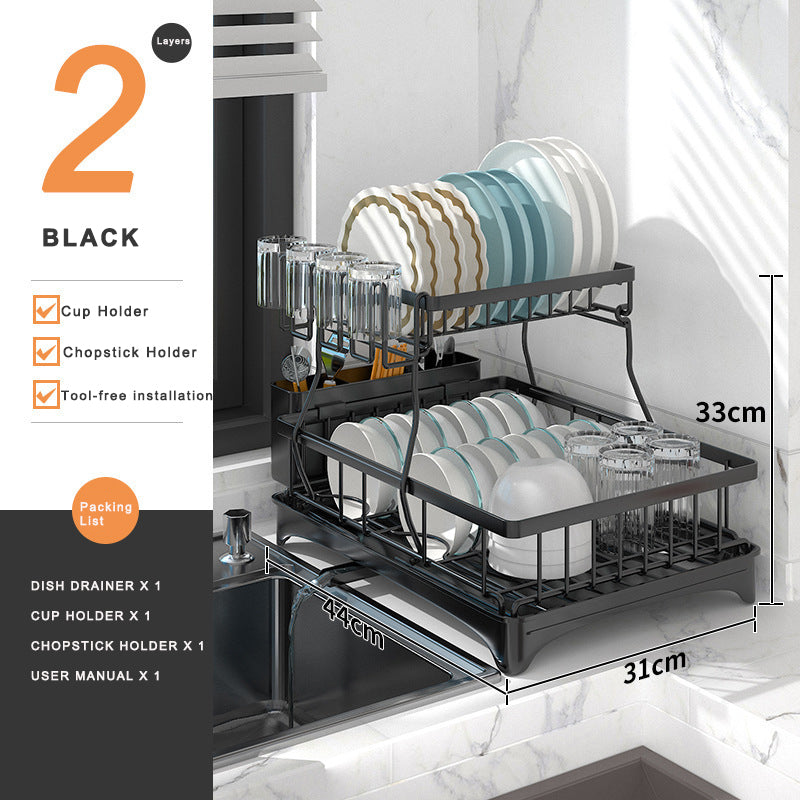 Escurridor De Platos 2 Niveles 360° Drenaje Automático. Negro