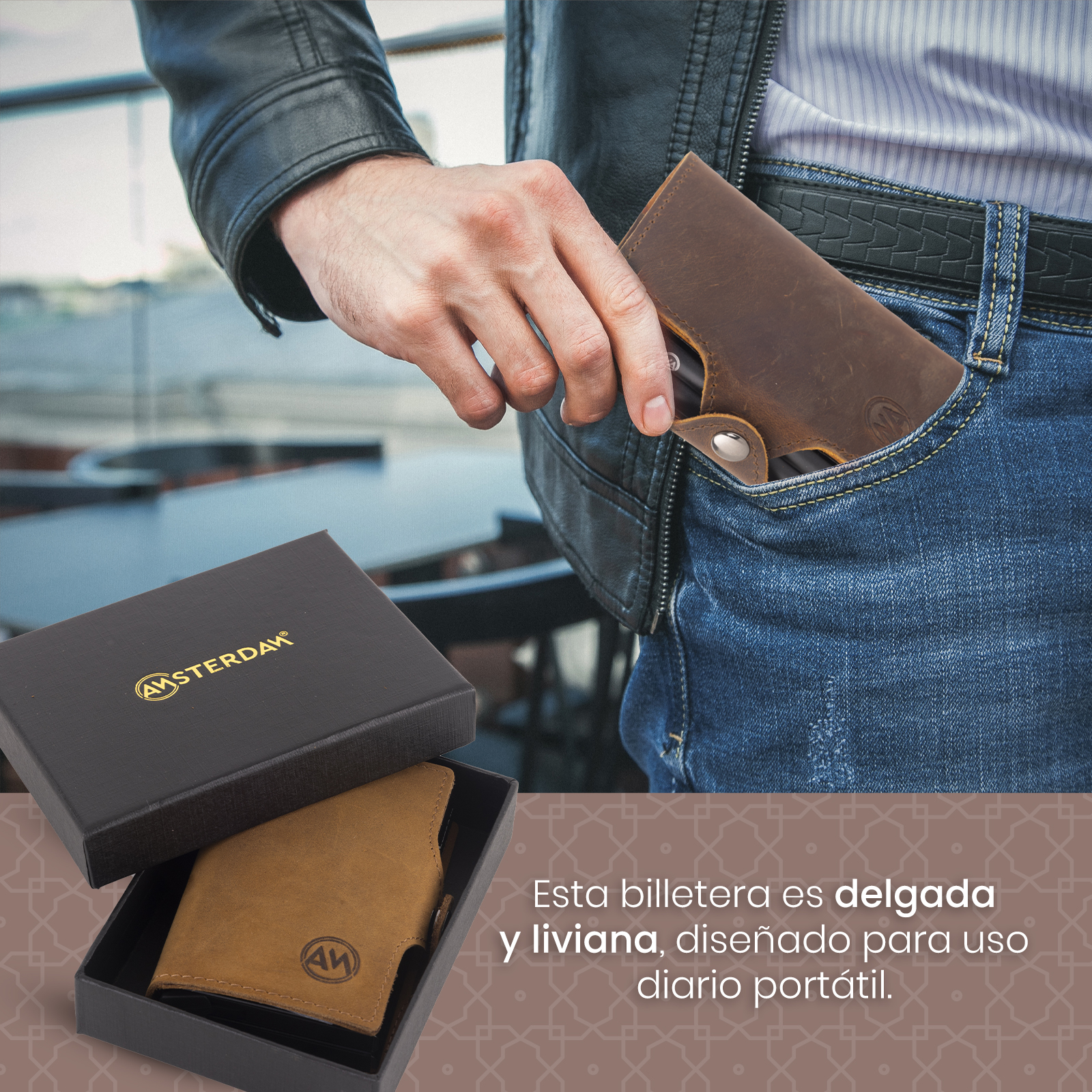 Billetera Doble Tarjetero Bloqueo Rfid En Cuero- Amsterdam.