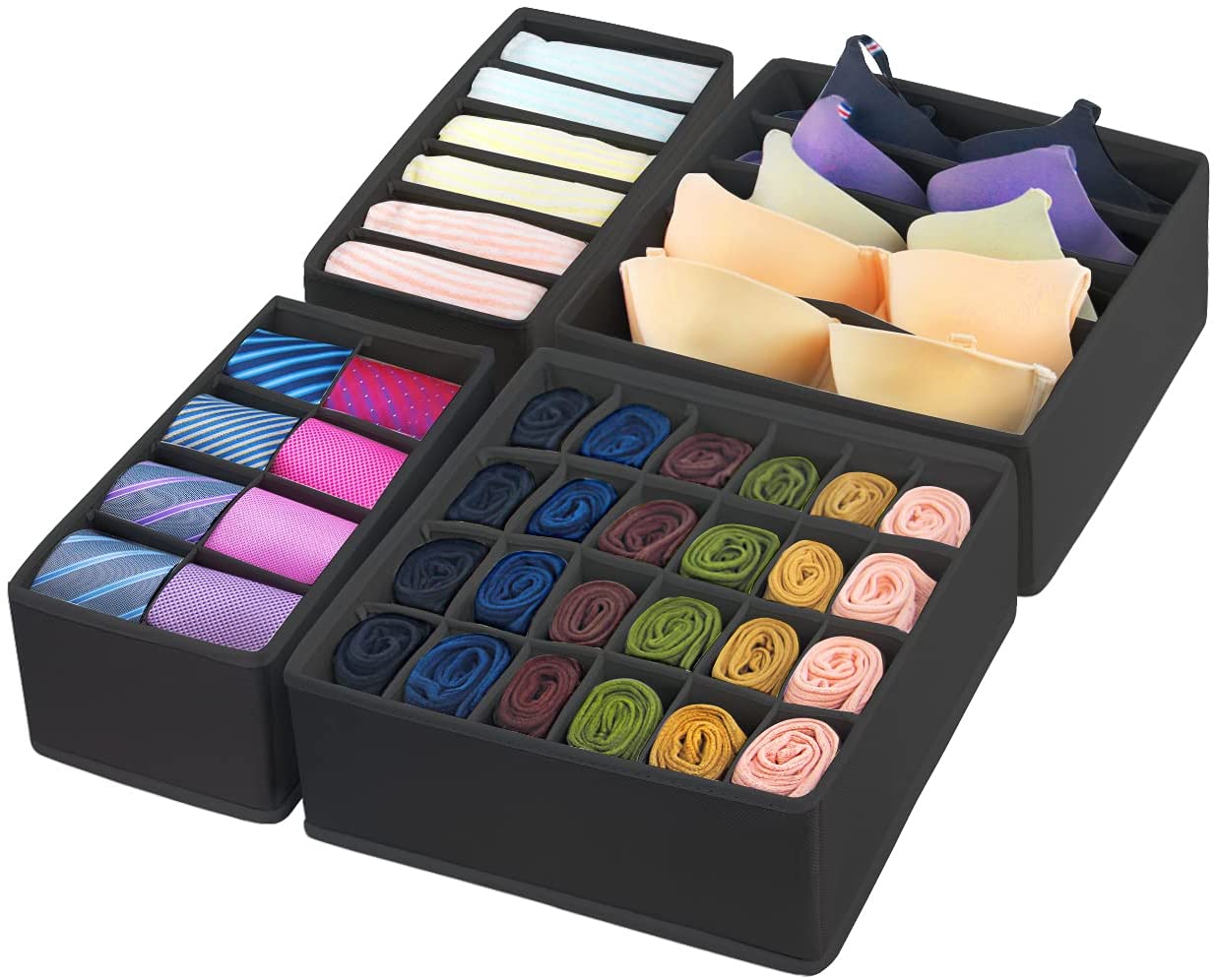 Set de 4 organizadores plegables de cajones de ropa interior.