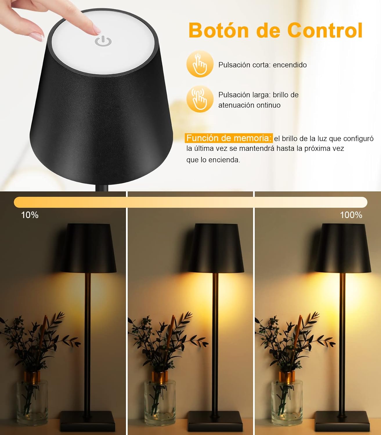 Lámpara de Mesa LED Inalámbrica Recargable - Interior/Exterior - Aluminio.