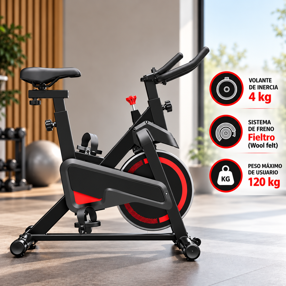 Bicicleta Spinning Wolfit Indoor 120 Kg Volante 4 Kg Lcd