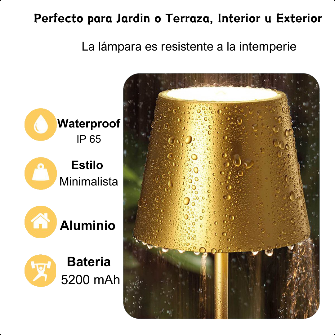 Lámpara de Mesa LED Inalámbrica Recargable - Interior/Exterior - Aluminio.