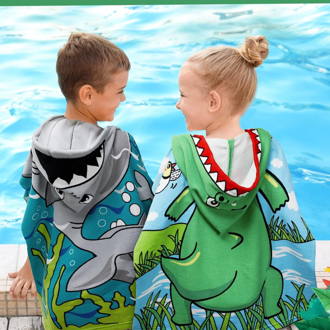 Poncho Toalla de playa con capucha para niños.