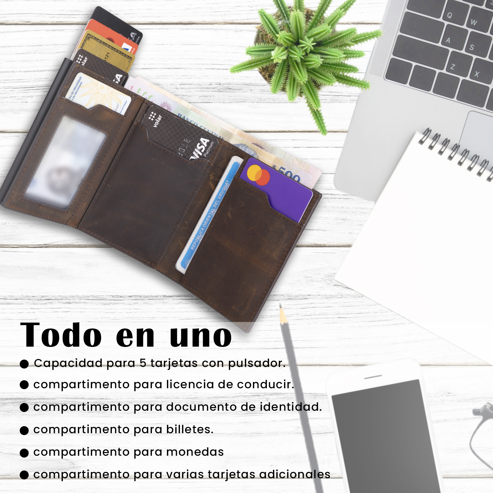 Billetera Tarjetero con Bloqueo Rfid y Monedero.