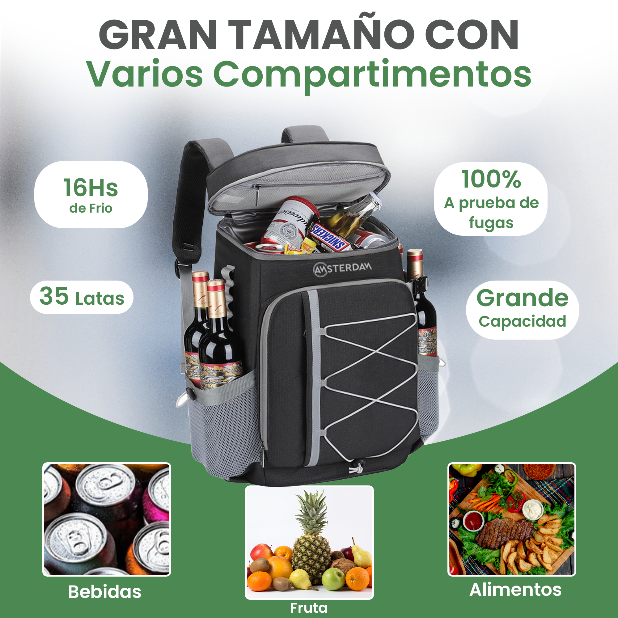 Mochila Conservadora Térmica de 32 Lts para Camping/Playa/Senderismo.