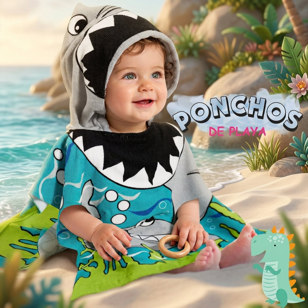 Poncho Toalla de playa con capucha para niños.