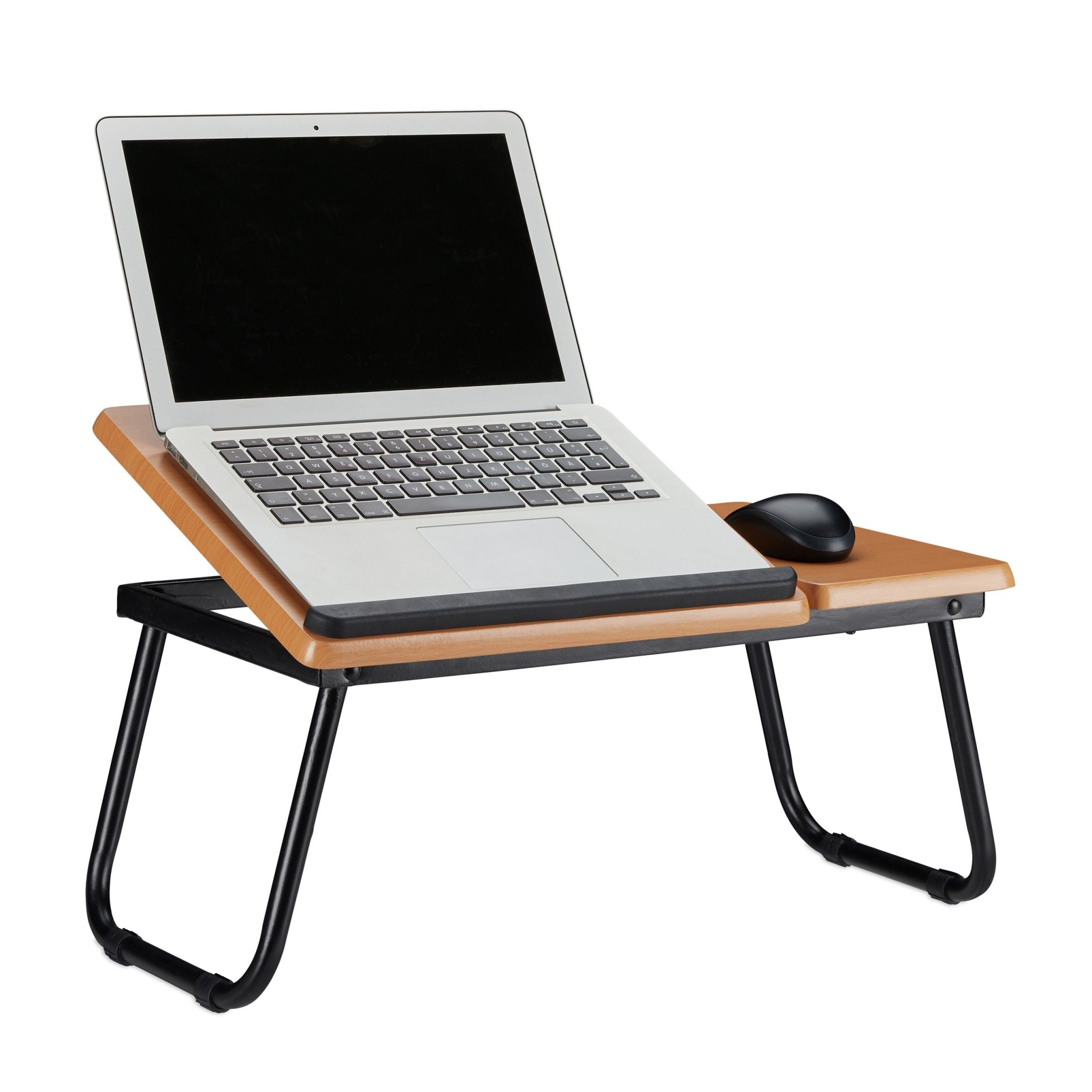 Mesa portátil inclinable con portavaso y tope.
