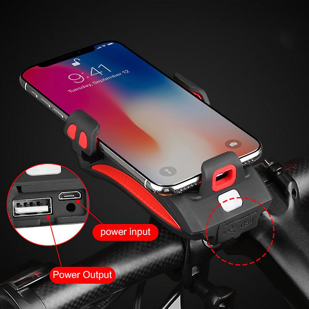 4 en 1: luz LED frontal, soporte para Celulares (recargables por USB) Power Bank y timbre.