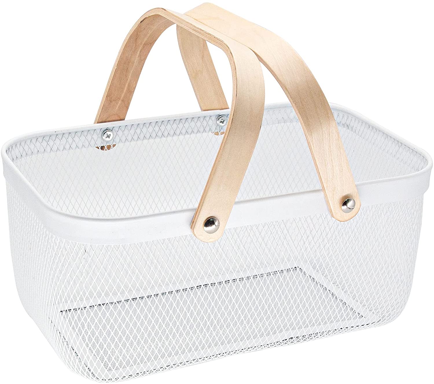 Canasto de Malla Metálica Doble con Asa de Bambu.