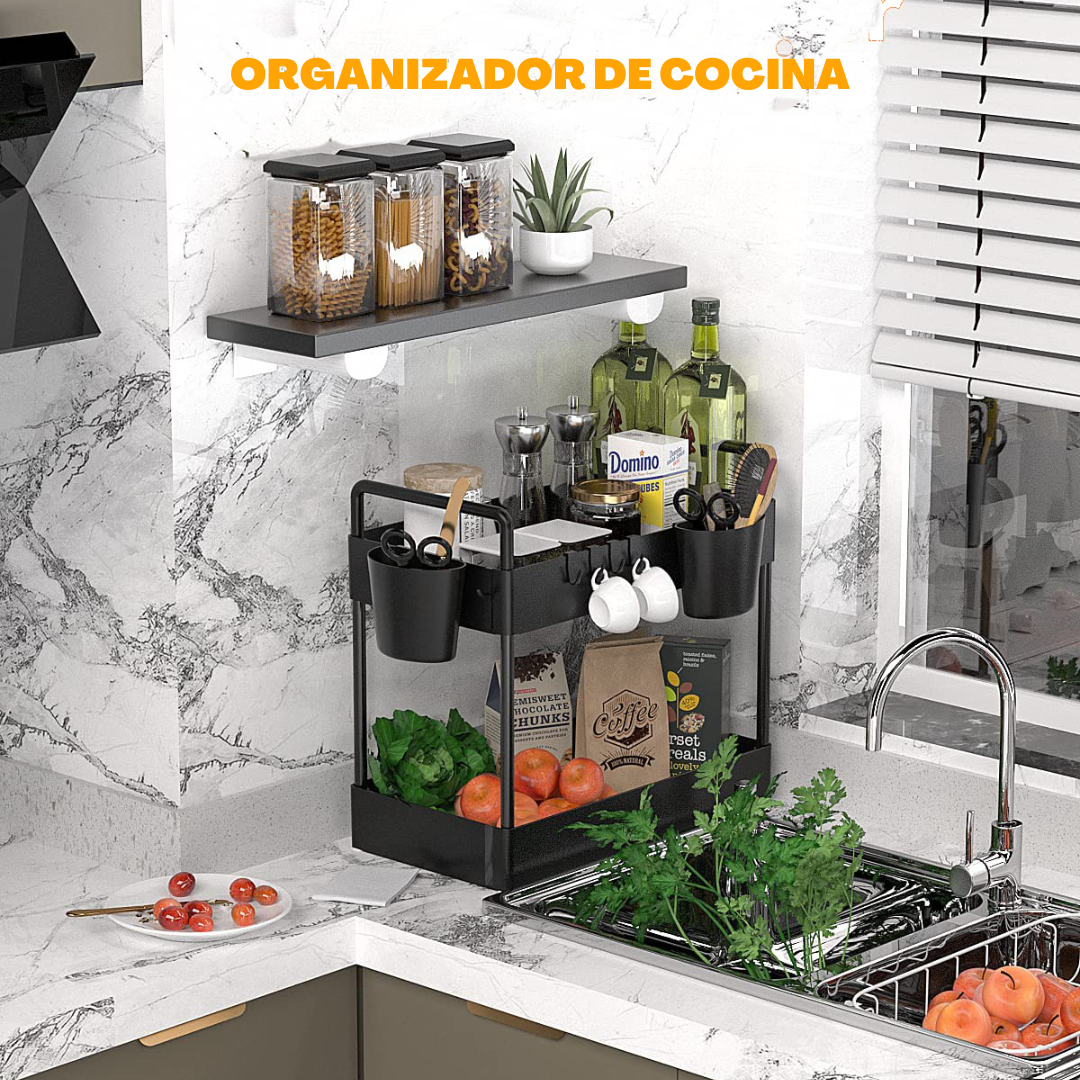 Organizador Bajo Mesada con 4 Ganchos y 2 Asas.
