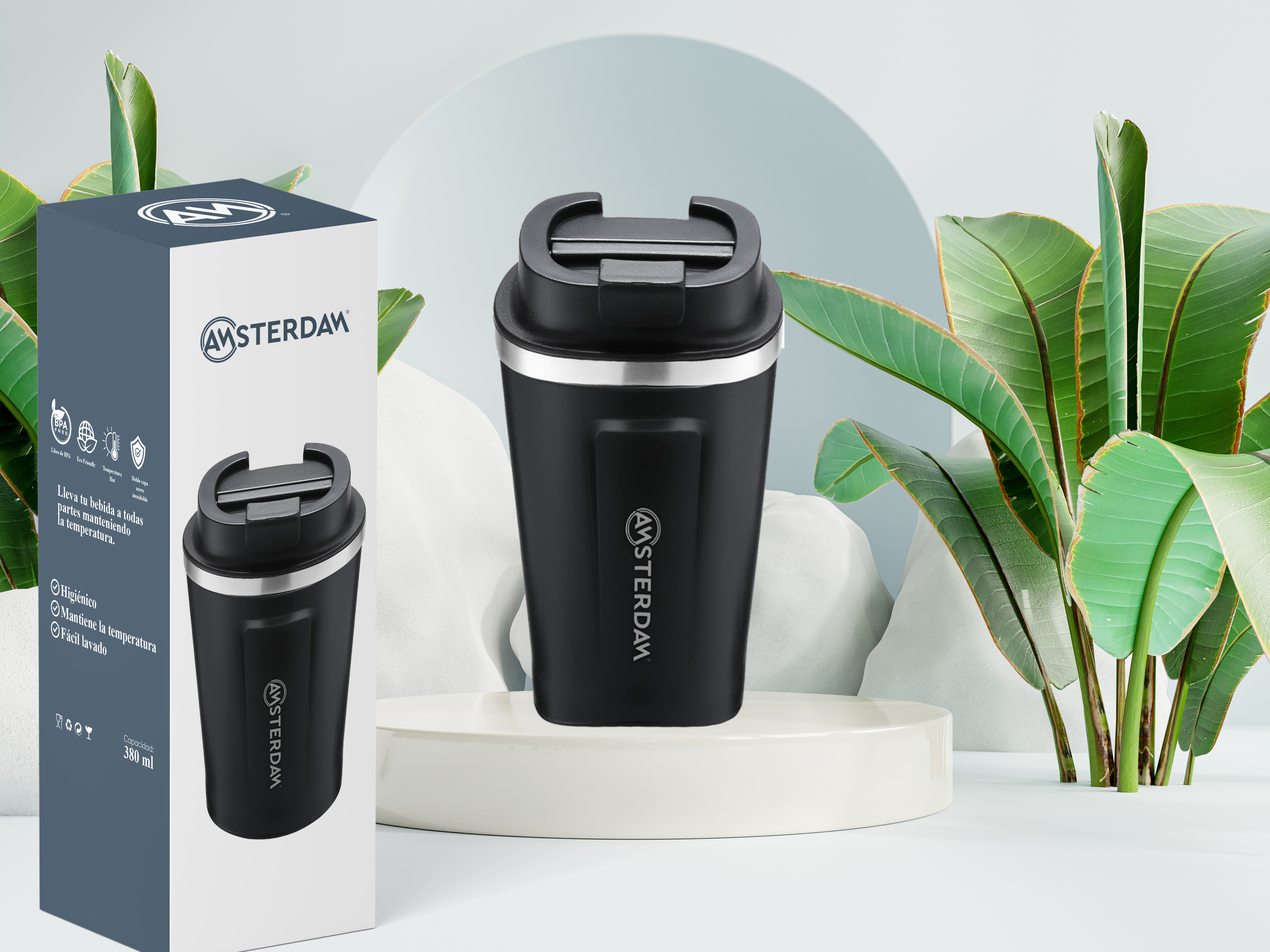 Vaso Térmico Café 380 Ml Con Tapa, Coffee Mug - Amsterdam.