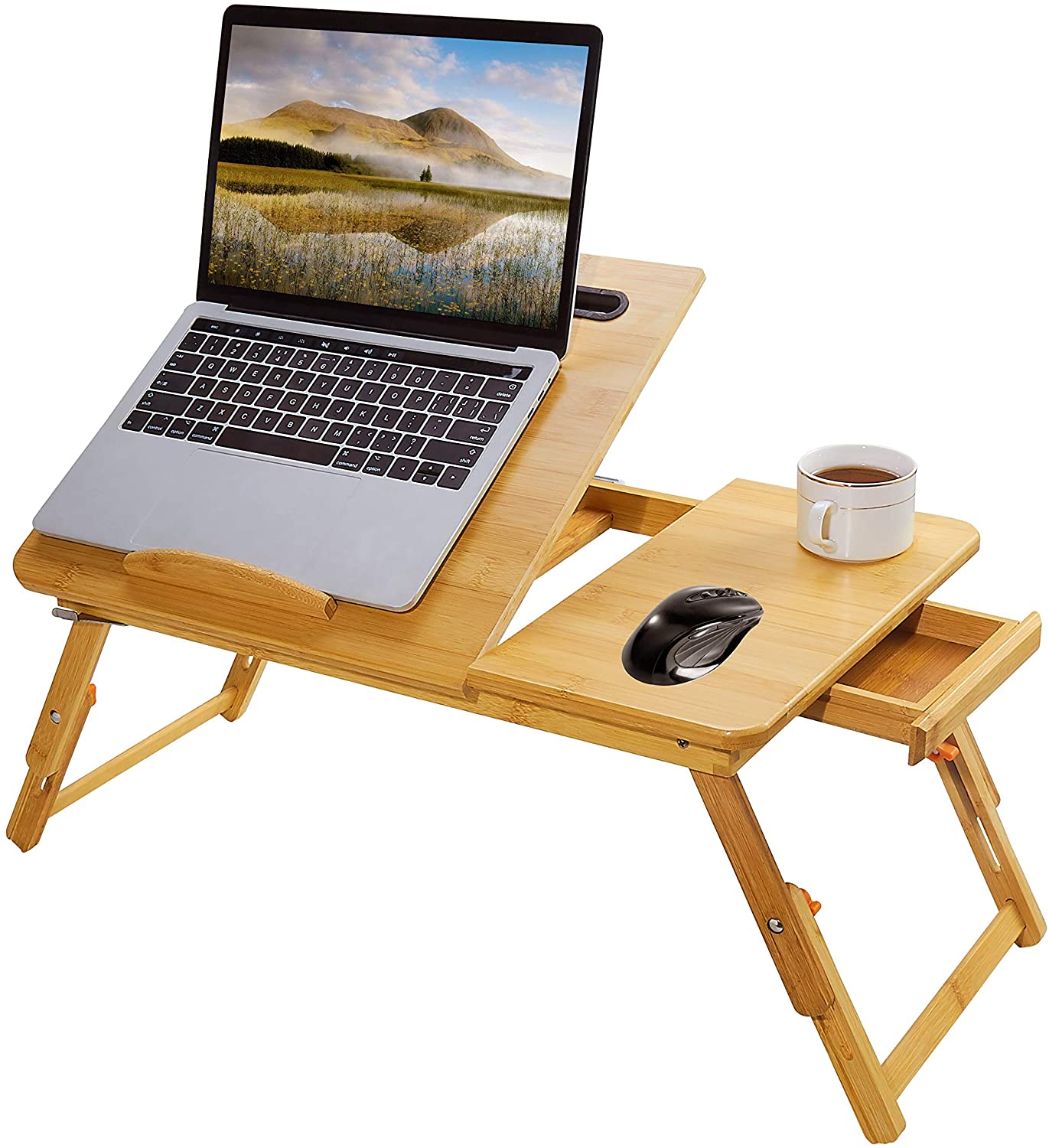 Mesa Portatil de Bamboo con Cajón.-