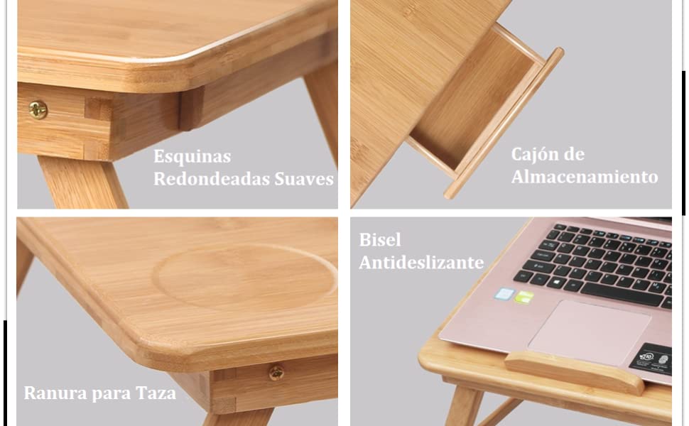 Mesa Portatil de Bamboo con Cajón.-