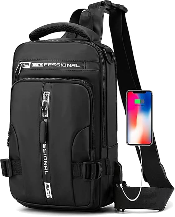 Bolso cruzado multifuncional para hombre, carga USB, impermeable.