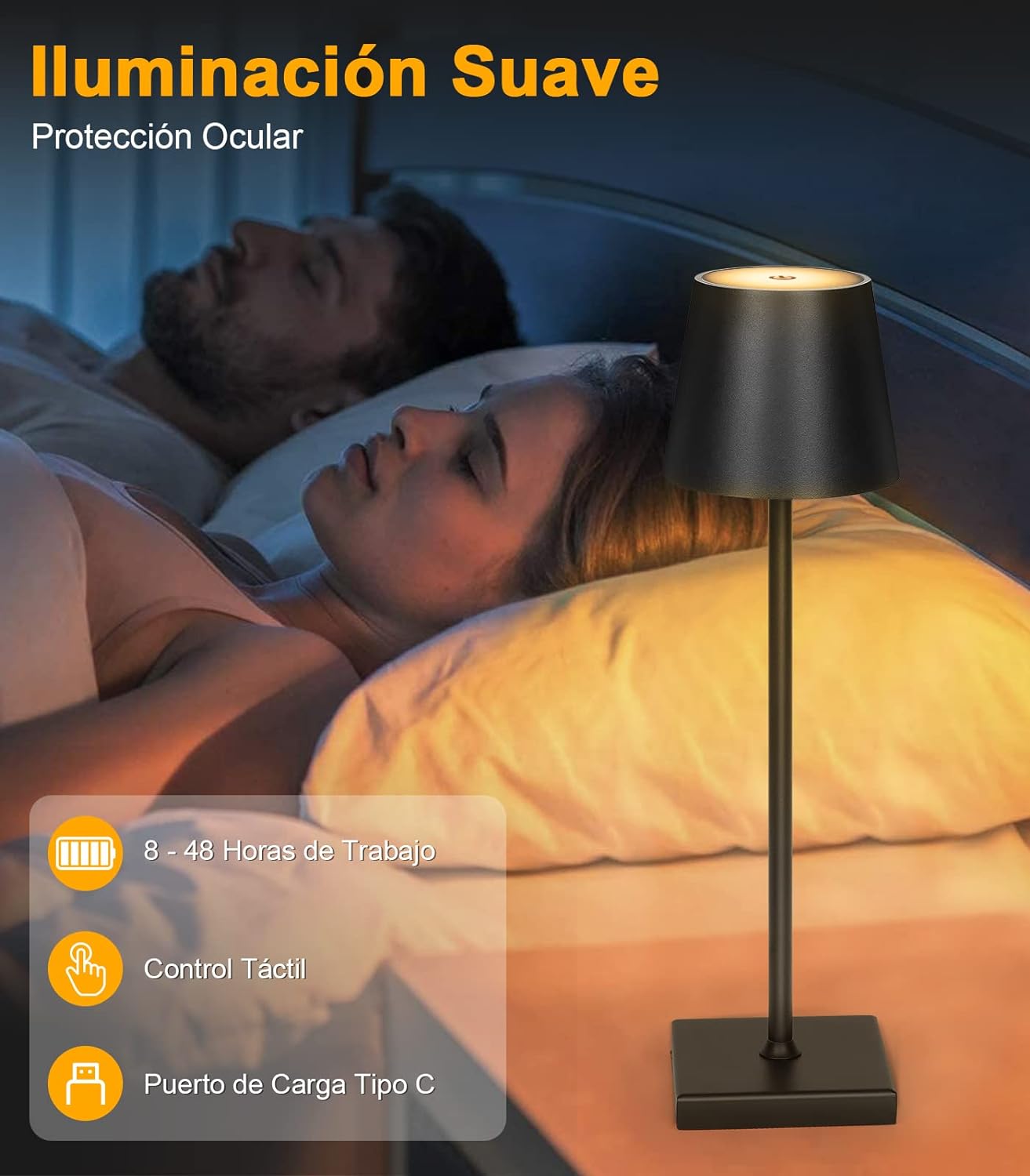 Lámpara de Mesa LED Inalámbrica Recargable - Interior/Exterior - Aluminio.