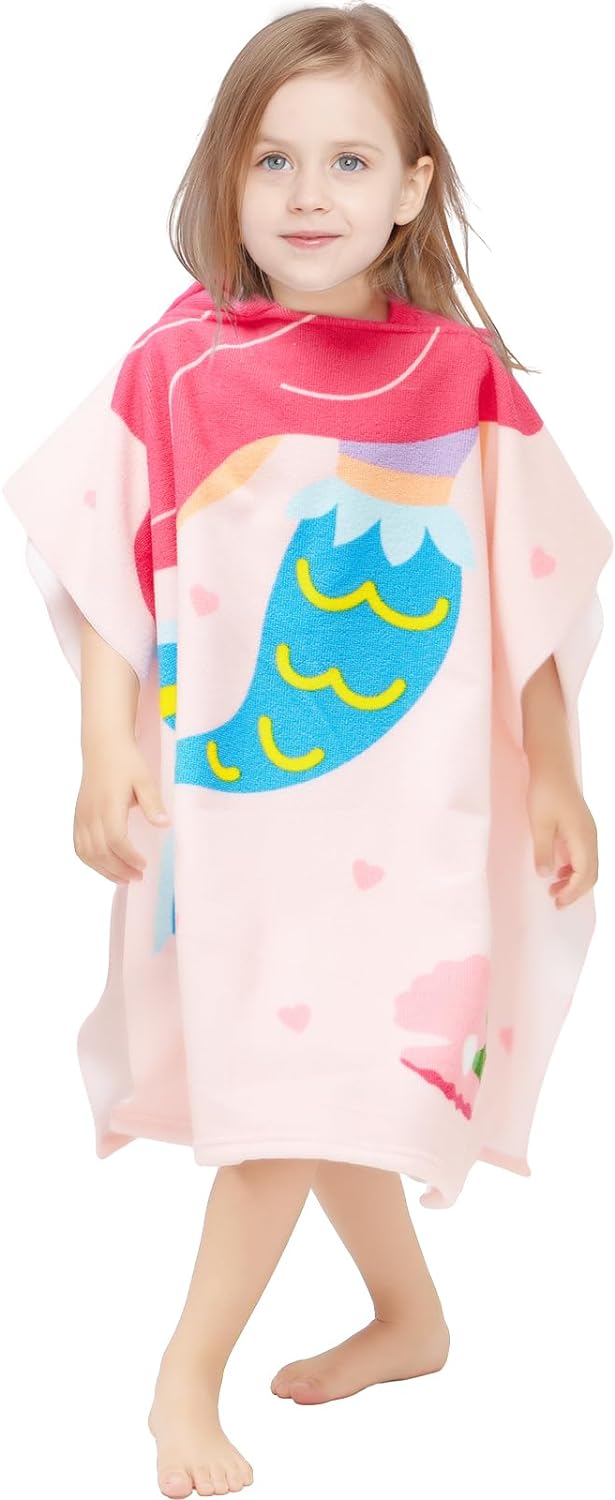 Poncho Toalla de playa con capucha para niños.