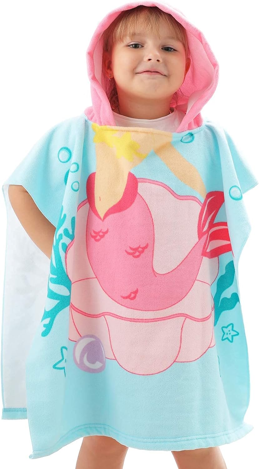 Poncho Toalla de playa con capucha para niños.