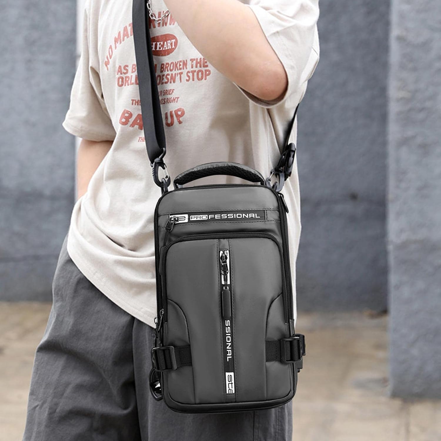 Bolso cruzado multifuncional para hombre, carga USB, impermeable.