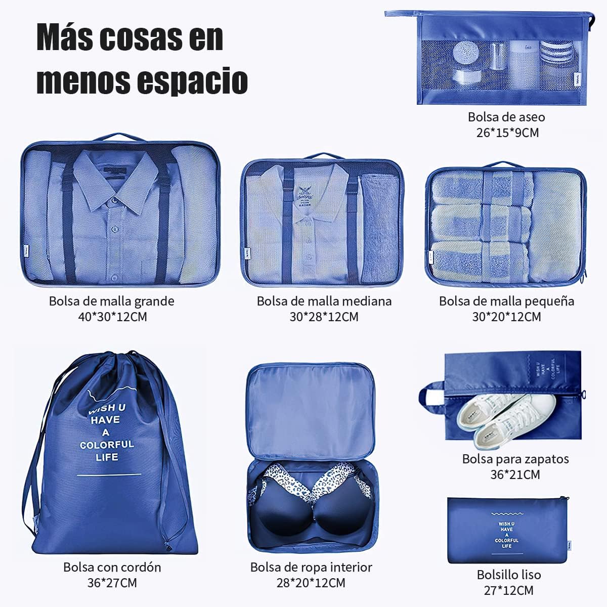 8 Piezas de Organizadores de Viaje Impermeables Para Maletas.