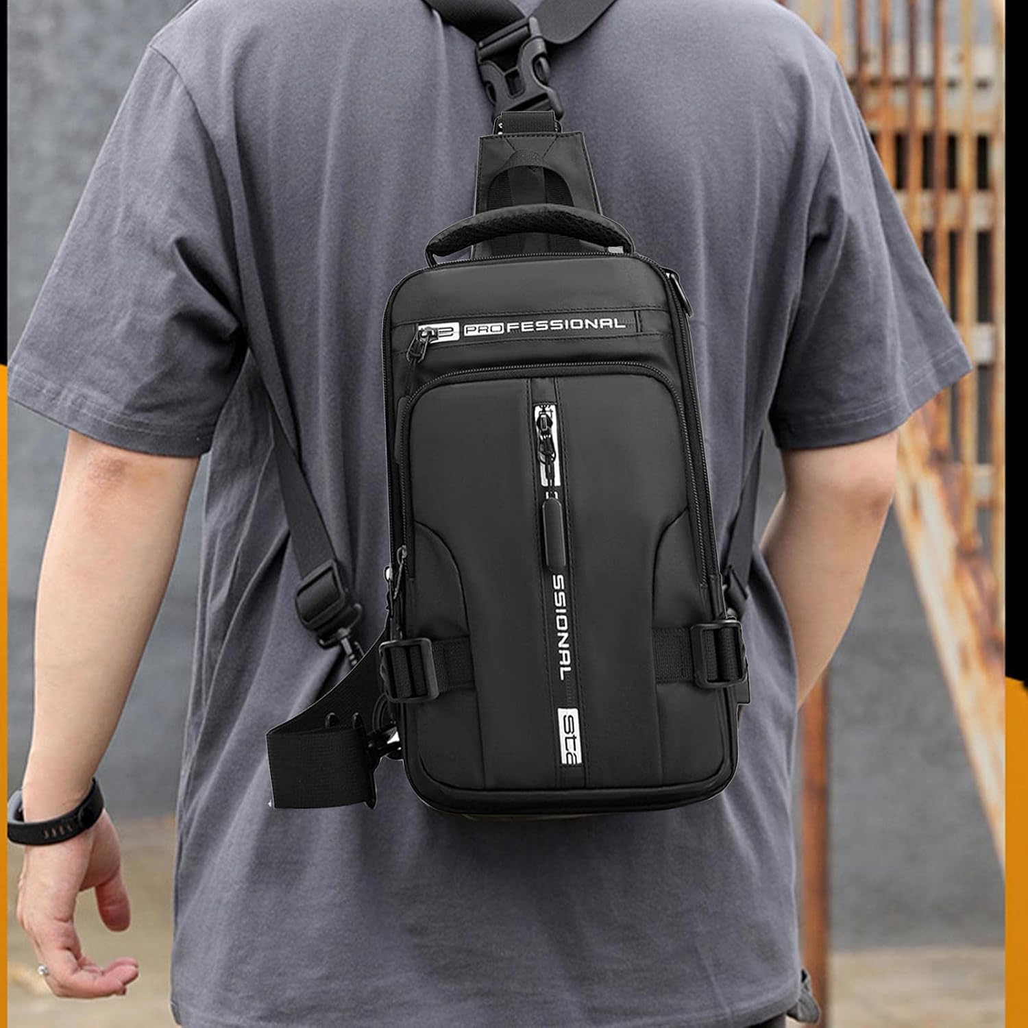 Bolso cruzado multifuncional para hombre, carga USB, impermeable.