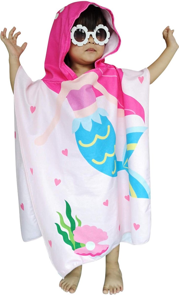 Poncho Toalla de playa con capucha para niños.