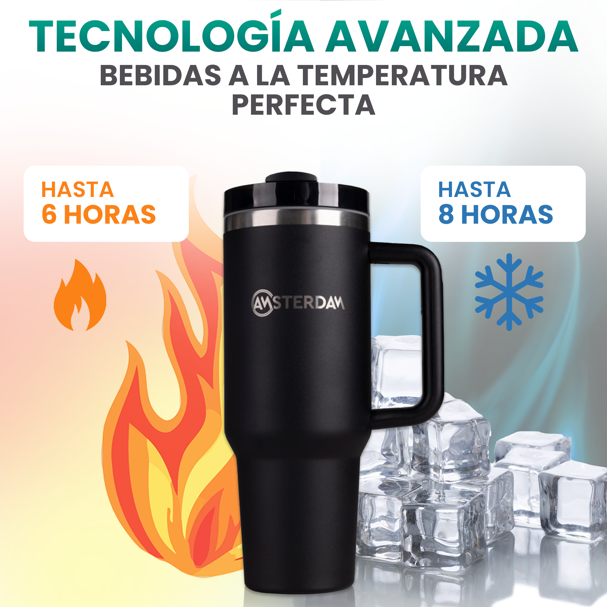 Vaso Térmico Tumbler 1200 Ml Con Mango Y Sorbito.