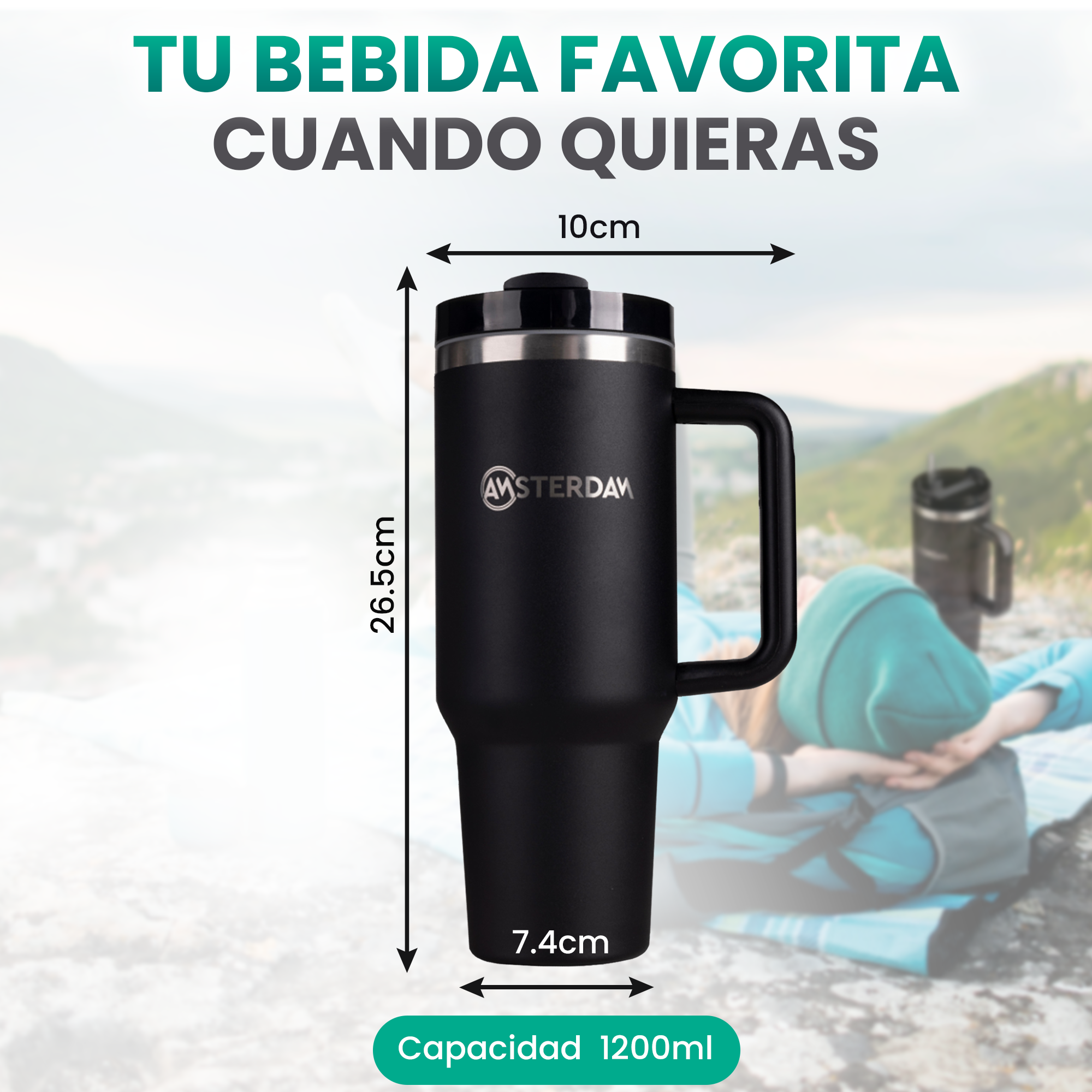 Vaso Térmico Tumbler 1200 Ml Con Mango Y Sorbito.