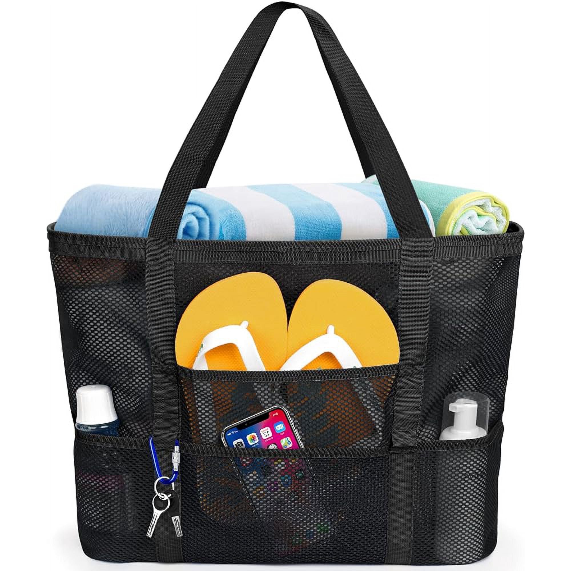 Bolsa de Playa Grande de Malla 9 Bolsillos Tote.