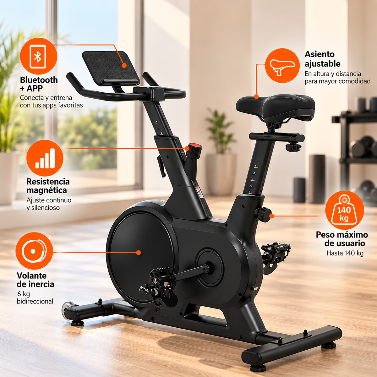 Bicicleta Spinning Magnética Mototizada Bluetooth 32 Niveles