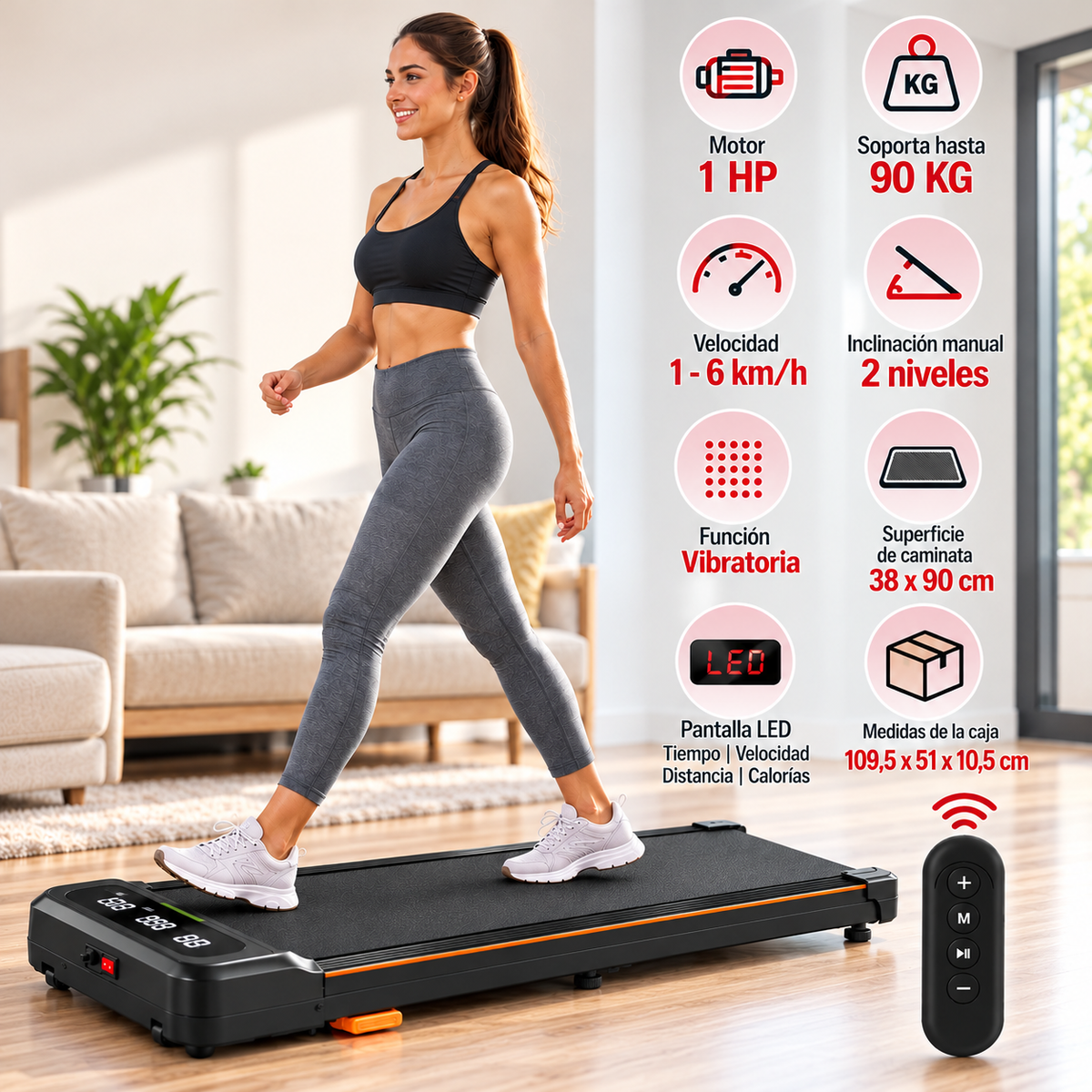Caminadora Walking Pad 1 Hp 6km 2 Niveles Inclina Y Control Remoto.