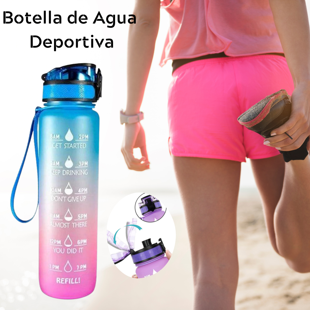 Botella de agua motivadora, con marcador de tiempo.