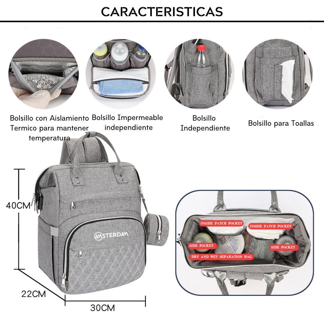 Mochila Maternal de Calidad Impermeable con Puerto USB.